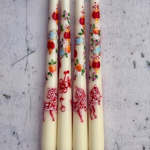 Hand Painted Lunar New Year Horse Candle. Year of the Horse Decor. Chinese New Year Gift.
