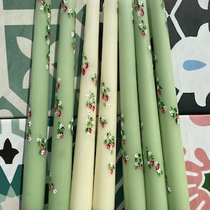 Ivory or Green Hand Painted Strawberry Taper Candles. Party, Birthday Celebrations. Home Decorations. Spring. Gifts. Wedding image 1