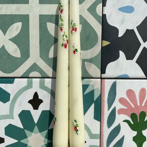 Ivory or Green Hand Painted Strawberry Taper Candles. Party, Birthday Celebrations. Home Decorations. Spring. Gifts. Wedding image 3