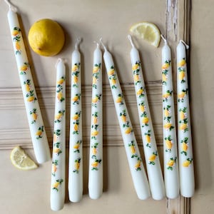 Ivory Hand Painted Pair of Lemon Taper Candles- The Amalfi. Party, Birthday Celebrations. Home Decorations. Spring. Gifts