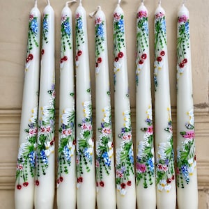 Ivory Hand Painted Wild Flower garland  Candles- Painted Candles. Birthday. Bespoke Candles. Home Decor. Gifts. Party. Wedding