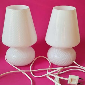 Pair of vintage Murano Glass Mushroom Swirl Table Lamps 1970s / Mid Century Modern bedside lamp