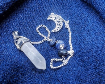 Péndulo de cristal de cuarzo envuelto en alambre, amuleto lunar, herramienta de radiestesia