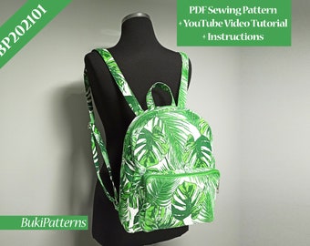 Medium Backpack PDF Pattern with Youtube Video Tutorial, Printed School Backpack Bag PDF Printable Sewing Template (for A4,A1,Letter Paper)