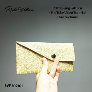 Patrón PDF de billetera larga con video de Youtube, patrón de costura de billetera larga con 12 ranuras para tarjetas, bolsillos para dinero y monedas (para papel tamaño A1, A4, carta)