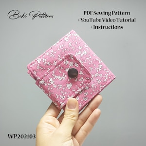 Padrão de costura de PDF de carteira pequena com tutorial em vídeo, padrão de costura de PDF de carteira mini dobrável, padrão de carteira com zíper (A3, A4, papel carta)