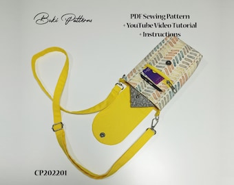 Crossbody Phone Bag PDF Sewing Pattern: Zippered Pocket, Video Tutorial (A1, A4, Letter)