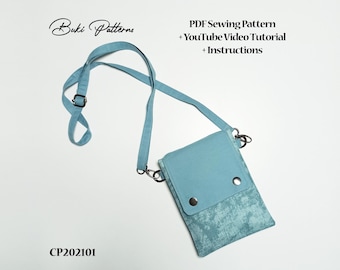 Crossbody Phone Bag PDF Sewing Pattern: Beginner-Friendly with Video (A1, A4, Letter)