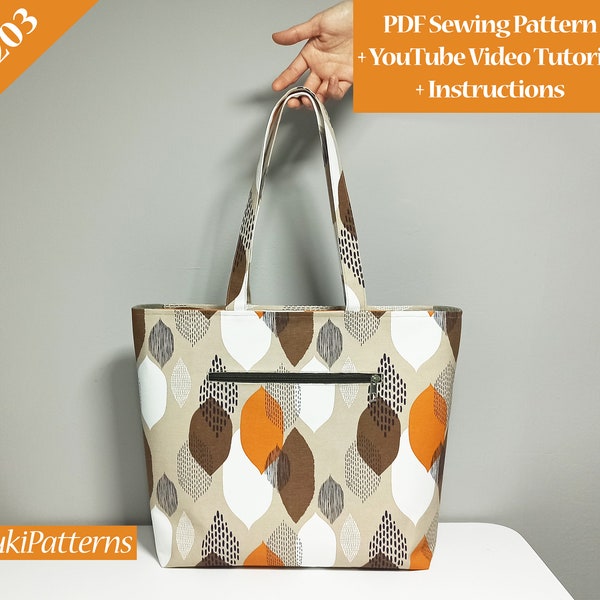 Zipper Tote Bag PDF Sewing Pattern, Tote Bag PDF Printable Pattern with Video Tutorial, Shoulder Bag PDF Pattern (for A1,A4,Letter)