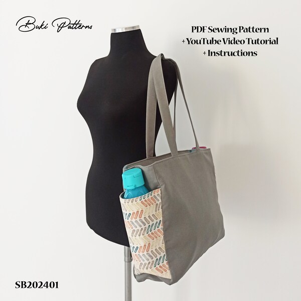 Side Pocket Bag PDF Sewing Pattern, Big Bag Sewing Pattern, Printable Cloth Bag Template, Tote Bag Pattern & Tutorial (for A1, A4, Letter)