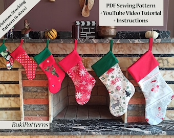 6 Sizes Christmas Stocking Sewing Pattern with Youtube Video Tutoria (PDF)