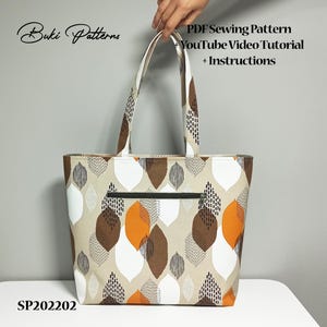 Zipper Tote Bag PDF Schnittmuster, Tote Bag PDF Printable Pattern mit Video Tutorial, Schultertasche PDF Pattern (für A1,A4,Letter)
