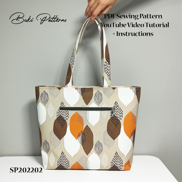Zipper Tote Bag Sewing Pattern with Video Tutorial (PDF)