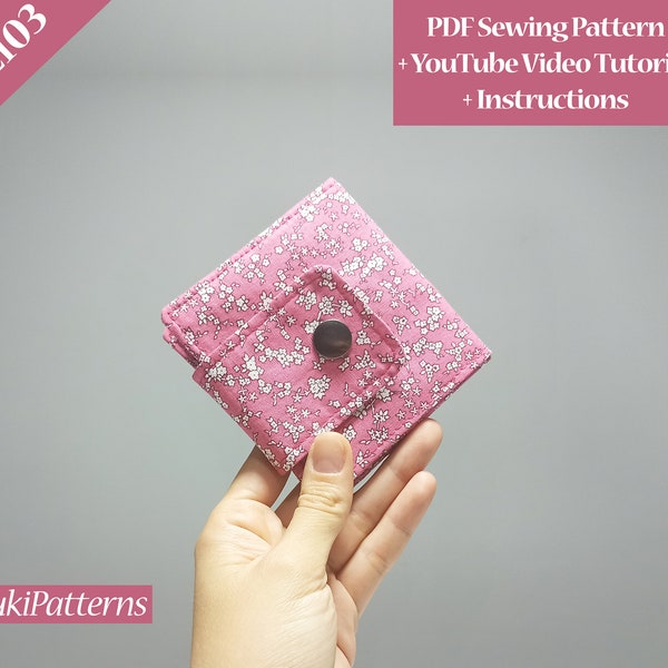 Small Wallet PDF Sewing Pattern with  Video Tutorial, Mini Bi-Fold Wallet PDF Sewing Pattern, Zippered Wallet Pattern (A3, A4, Letter Paper)