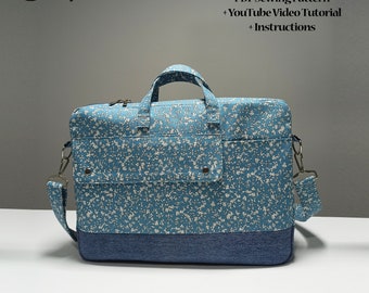 15" Laptop Bag PDF Sewing Pattern with Youtube Video Tutorial, Fabric & Denim Laptop Bag Pattern with Protection Cover (for A4,A1,Letter)