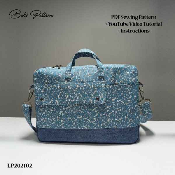 15" Laptop Bag PDF Sewing Pattern with Youtube Video Tutorial, Fabric & Denim Laptop Bag Pattern with Protection Cover (for A4,A1,Letter)