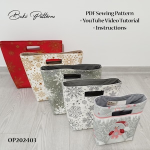 Patrón de costura en PDF para bolsa de regalo de 5 tamaños con videotutorial, patrón imprimible en PDF para bolsa de regalo de Navidad (para papel tamaño A1, A4 y Carta)