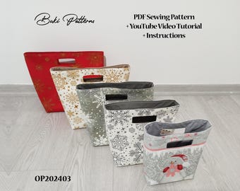 Christmas Gift Bag Sewing Pattern, 5 Sizes, Video Tutorial (PDF)