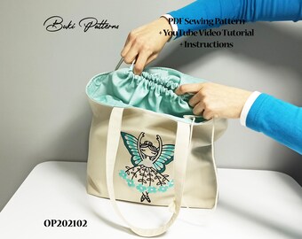 Drawstring Tote Bag PDF Sewing Pattern: Easy Beginner Project (A1, A4, Letter)