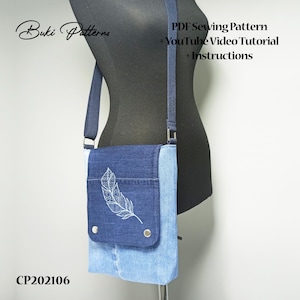 Messenger Bag PDF Sewing Pattern with Youtube Video Tutorial, Denim Crossbody Bag, Easy Messenger Bag Sewing Tutorial(for A1, A4,Letter)