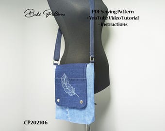 Denim Messenger Bag Sewing Pattern with Video Tutorial (A1, A4, Letter)
