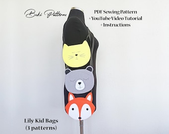 Felt Animal Bag Sewing Pattern: Fox, Bear, Cat (PDF Pattern)