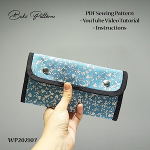 Padrão de carteira impressa com vídeo do Youtube, padrão de carteira de costura em PDF com 12 compartimentos para cartões, 2 bolsos de papel e bolso com zíper (para A1, A4, Carta)