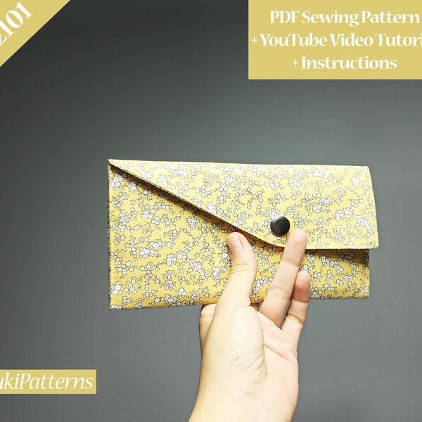 Long Wallet PDF Pattern with Youtube Video, Long Wallet Sewin Pattern with 12 Cards Slots, Money and Coin Pockets (for A1, A4, Letter Paper)