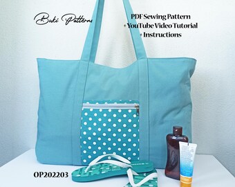 XL Family Beach Bag Sewing Pattern: Zippered Pocket (PDF Pattern)