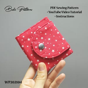 Padrão de carteira pequena com tutorial em vídeo do Youtube, padrão PDF de carteira mini dobrável com 8 compartimentos para cartões e aba com zíper (para A1, A4, Carta)