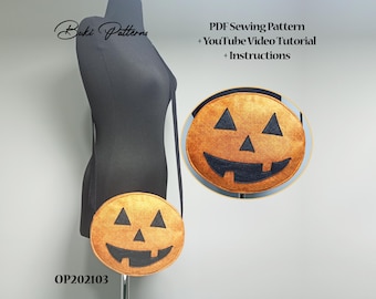 Patrón de costura en PDF para bolso de calabaza: Plantilla para bolso bandolera de Halloween (A4, Carta)