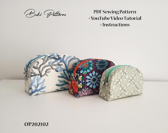 Makeup Bag PDF Sewing Pattern: 3 Sizes with Video Tutorial (A1, A4, Letter)