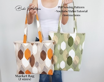 Easy Sew Market Bag Template: Simple Tote Bag PDF Pattern (A1, A4, Letter)