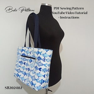 Zipper Tote Bag PDF Schnittmuster, Tote Bag PDF Printable Pattern mit Video Tutorial, Schultertasche PDF Pattern (für A1,A4,Letter)