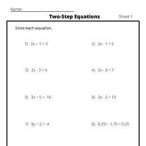 Practice Two-Step Algebra Equations with Step by Step Solutions