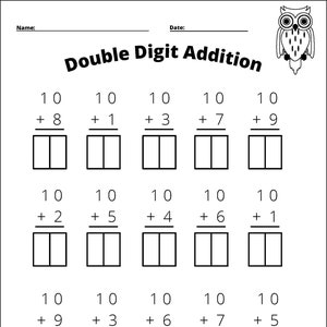 11 Printable Double Digit Addition Worksheets. Numbers 10 - 20. Grades 1st and 2nd.