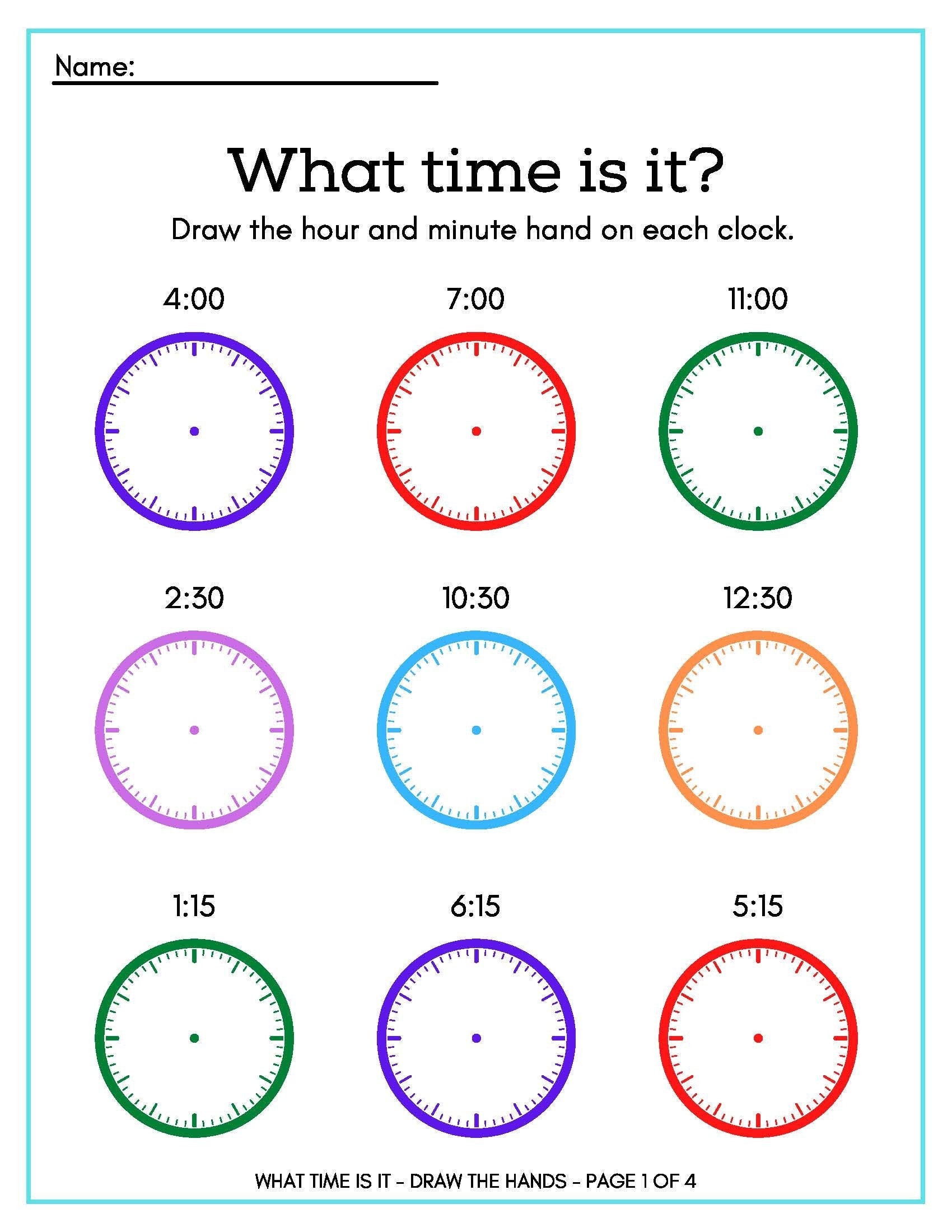 4 Printable Learn to Tell Time Worksheets - Etsy