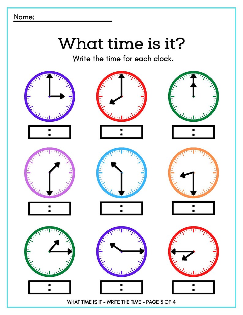 4 Printable Learn to Tell Time Worksheets Etsy
