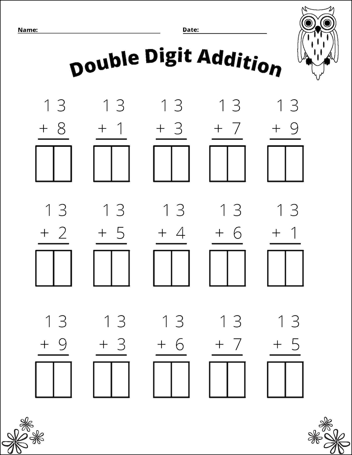11 Printable Double Digit Addition Worksheets. Numbers 10 - 20. Grades ...
