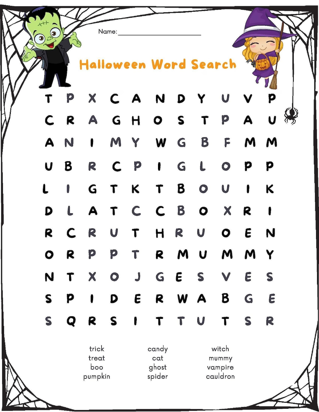 printable halloween word search w/ answer sheet - etsy