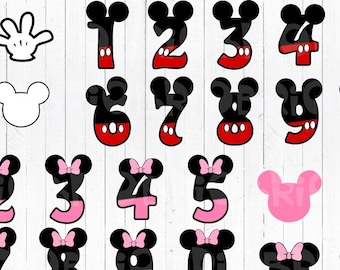 Mickey & Minnie Numbers Set/ Mickey Ears Numbers Clip Art/ Mickey Hands/ Mickey Minnie Head Instant Download