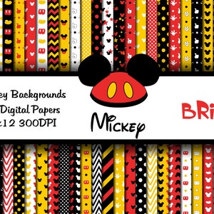 Mickey 50 Digital Papers Set/ Mickey Head Paper/ Mickey Hands Paper/ Instant Download