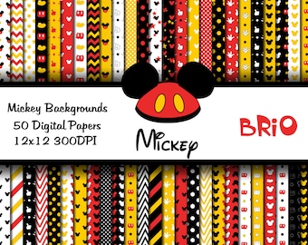 Mickey 50 Digital Papers Set/ Mickey Head Paper/ Mickey Hands Paper/ Instant Download