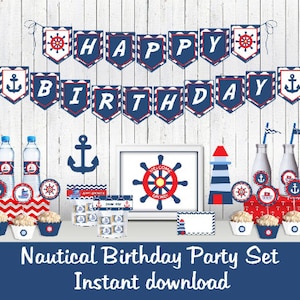 Nautical Birthday Party Set/ Sailor Cupcake Toppers Labels