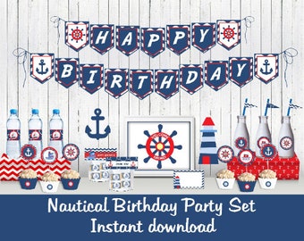Nautical Birthday Party Set/ Sailor Cupcake Toppers Labels/ Captain Party/ Beach Birthday Party/ Boats Party/ Instant Download