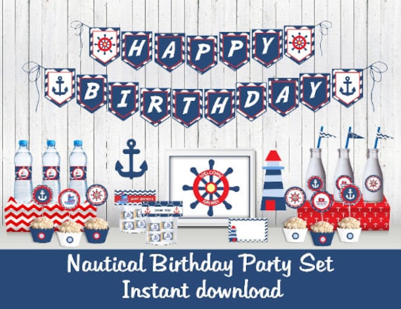 Nautical Party Kit Digital Printables. Complete Set Party