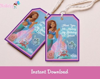 Tagi na imprezę urodzinową Mermaid Live Action / Tagi na upominki Ariel / Impreza syrenka / Tagi Ariel / Natychmiastowe pobieranie