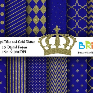 Royal Blue and Gold Paper Set/ Prince Digital Paper/ Royal Digital Paper/ Gold and Blue Background/ Instant Download