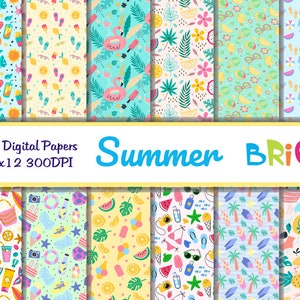 Juego de papel digital de verano/Papel digital de playa/Papel digital de frutas/Papel de flamencos flotantes/Papel de helado Descarga instantánea
