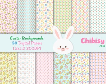 50 Easter Digital Paper Set/ Spring Digital Paper/ Flowers Digital Paper/ Bunny Paper/ Duckie paper Instant Download